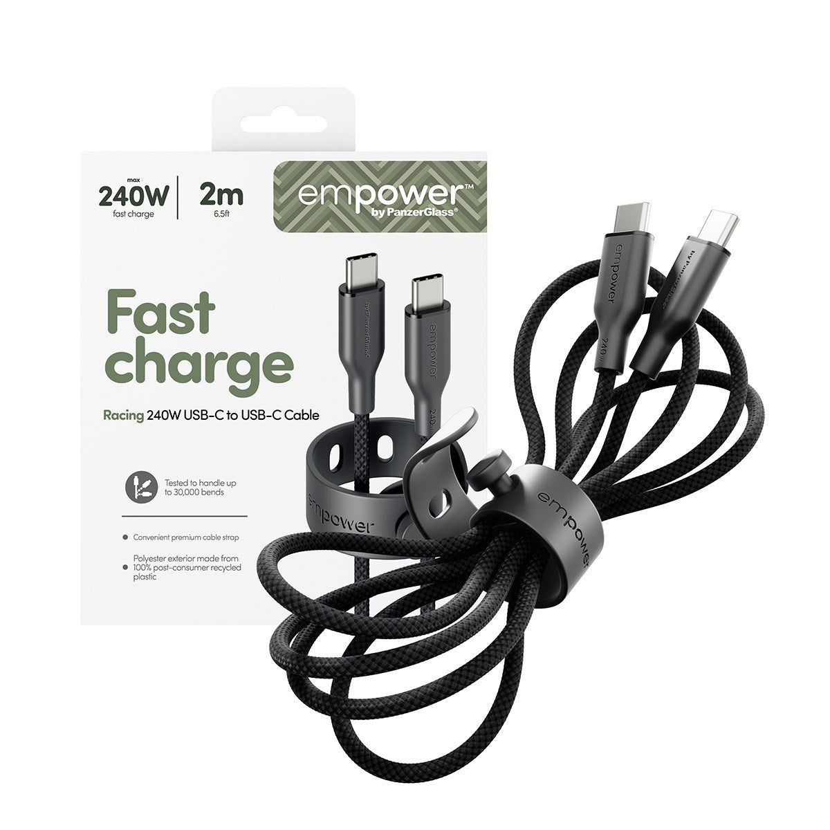 empower by PanzerGlass® Racing 240W USB-C to USB-C Kabel | USB 2.0 | 2M | Space Black